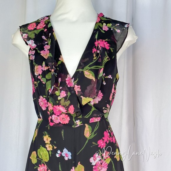 NWT Lulu's Blooming Love Floral Print Ruffled Jumpsuit Black - Picture 4 of 15